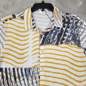 SheLucki Mens Short Sleeve Multicolored Button Down Shirt Large Polyester